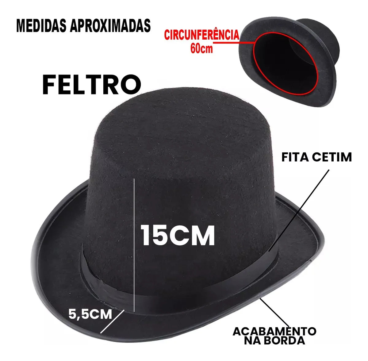 Fantasia Magico Adulto Cartola Feminino Saia 5pçs Halloween