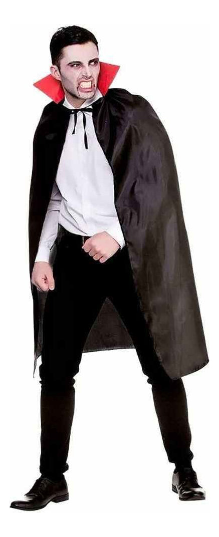 Kit Capa + Dente De Vampiro Com Sangue Falso Festa Halloween