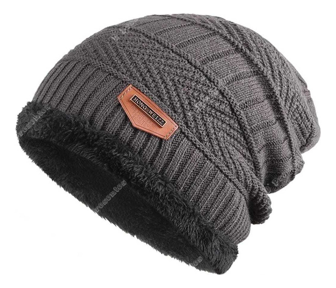 Kit Touca Gorro De Lã Forrada Com Pelúcia + Luva De Lã Preto
