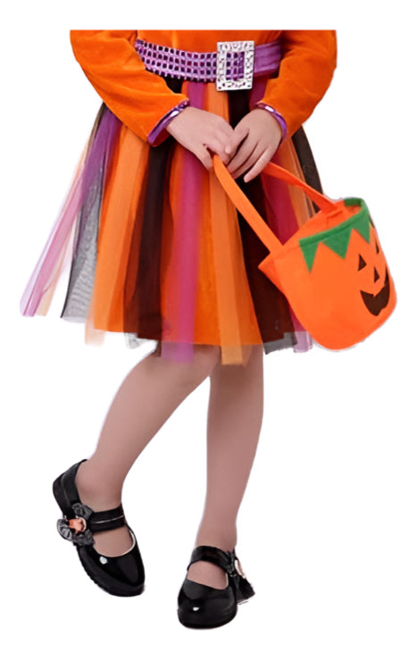 Saia Tule Halloween 40cm Laranja Roxo Fofa Festa