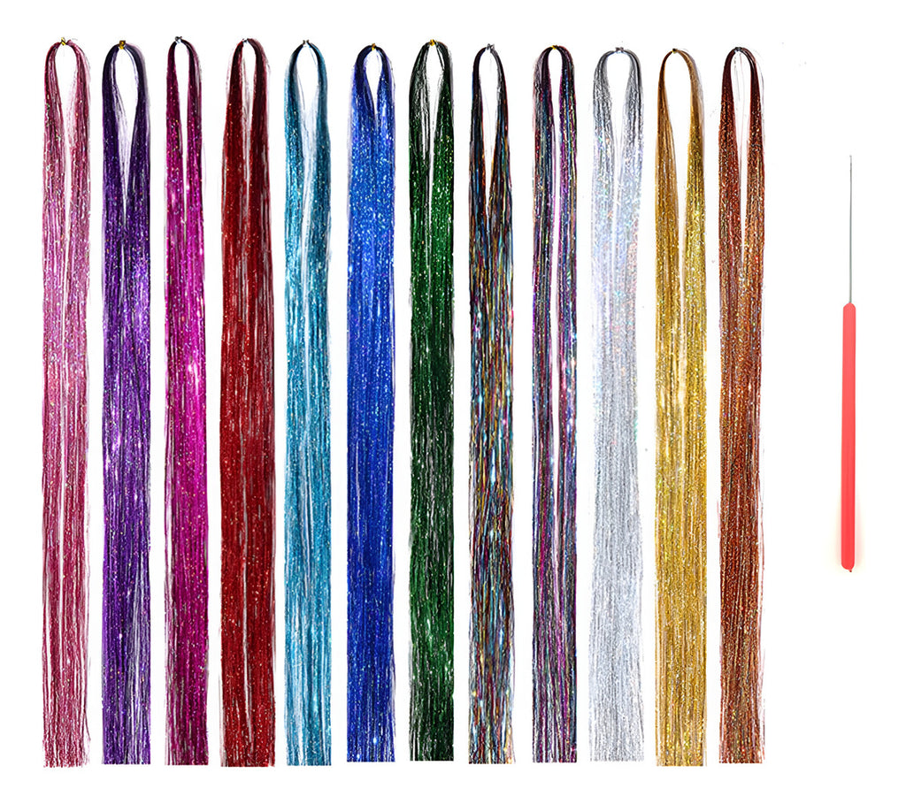 12 Cores Cabelo Extensões Cabelo Glitter Mulheres Meninas