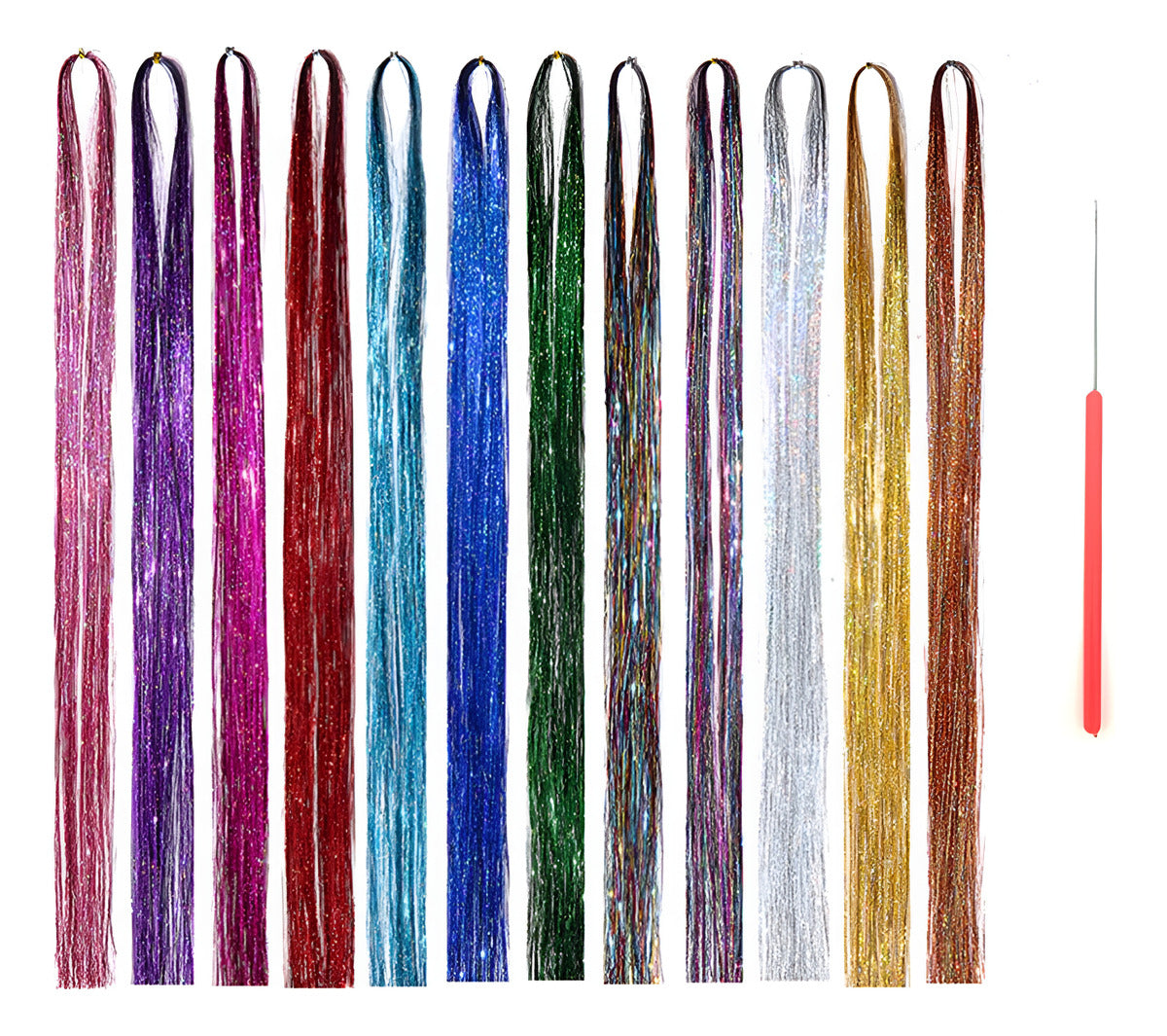 12 Cores Cabelo Extensões Cabelo Glitter Mulheres Meninas