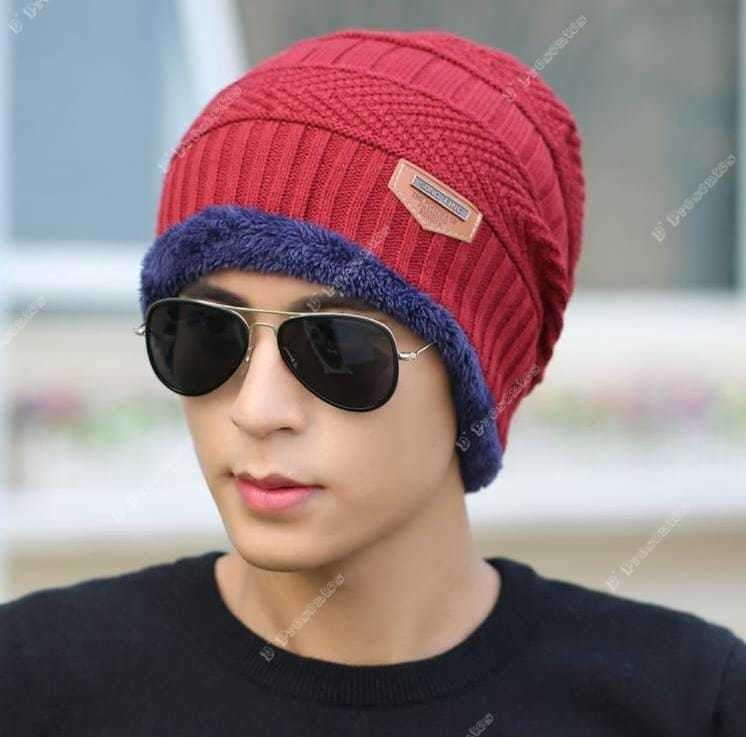 Kit Touca Gorro De Lã Forrada Com Pelúcia + Luva De Lã Preto