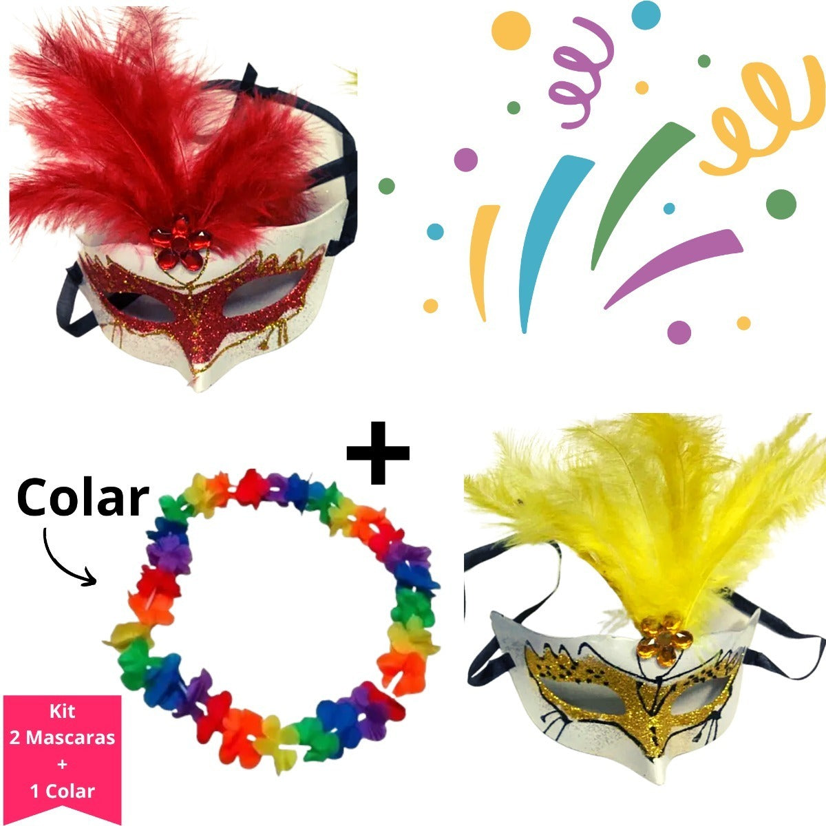 Kit 2mascara 1-colar Havaiana Para Festas E Carnaval  Lindoo