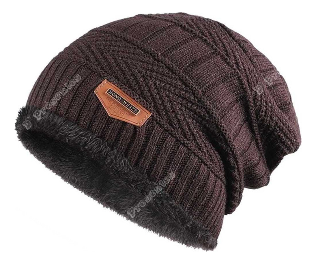 Kit Touca Gorro De Lã Forrada Com Pelúcia + Luva De Lã Preto