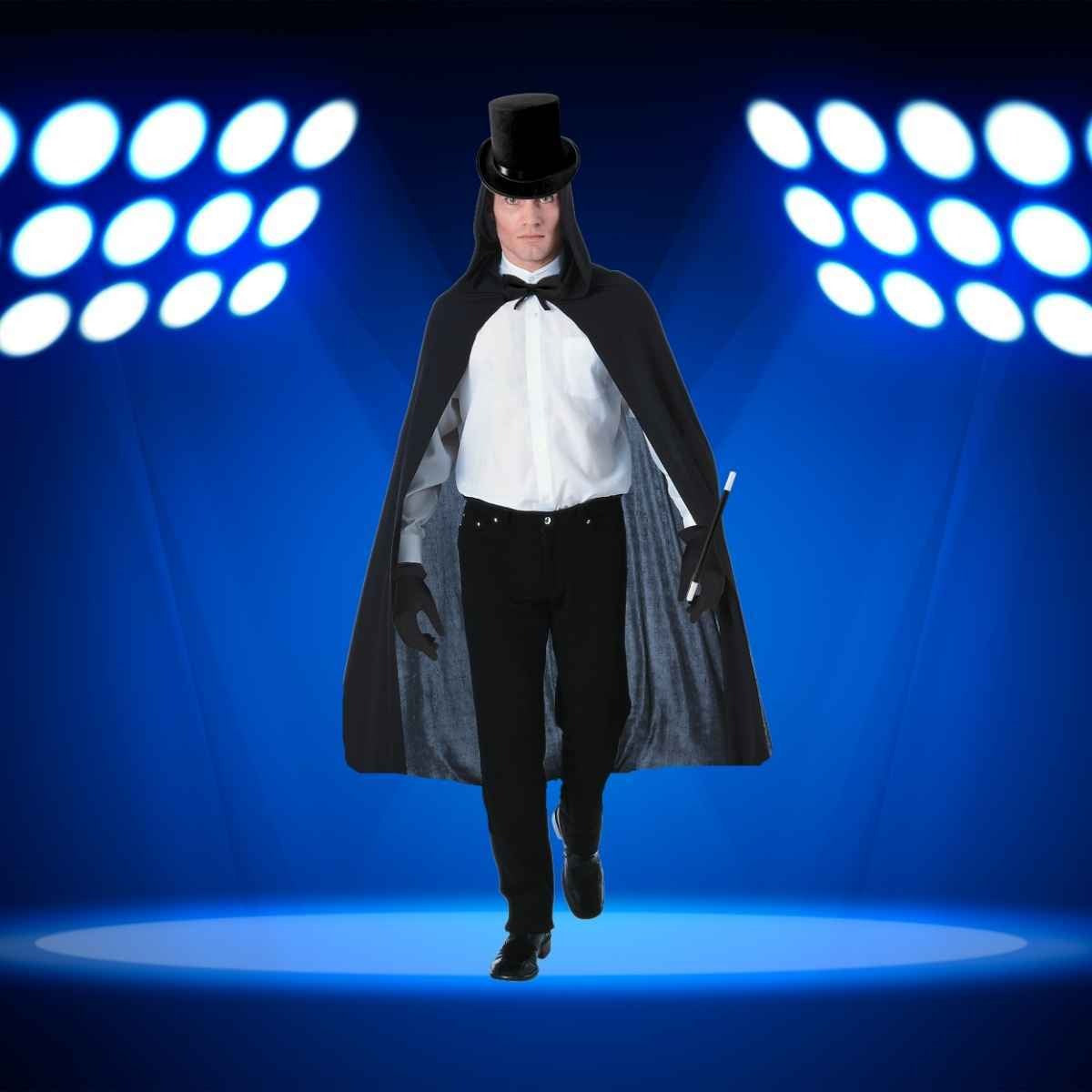 Fantasia Mágico Adulto Cartola Varinha Luva Capa 5 Peças