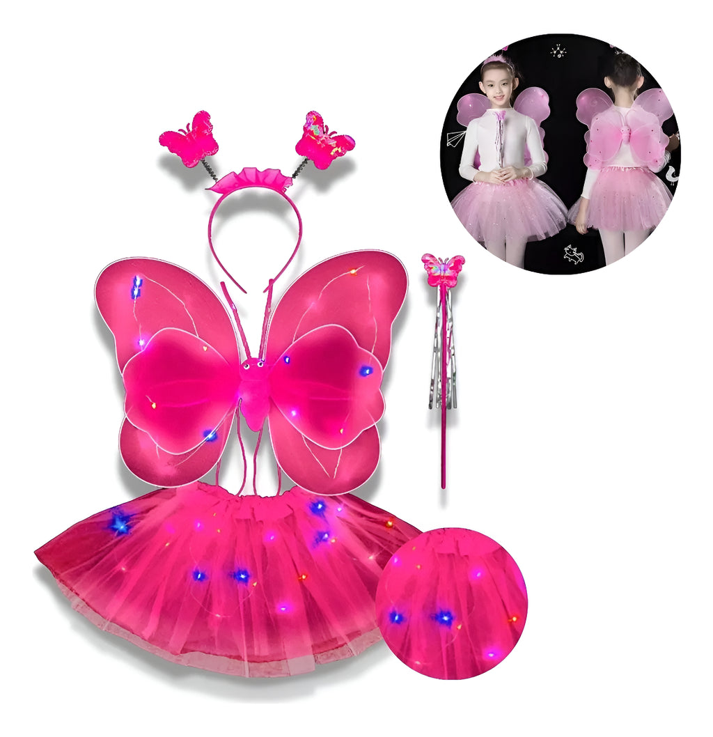 Kit Asa Borboleta C/led Fantasia Diversão Rosa Baby Infantil