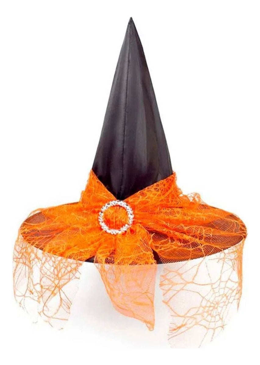 Chapéu De Bruxa Com Tule Festa Halloween - Unidade