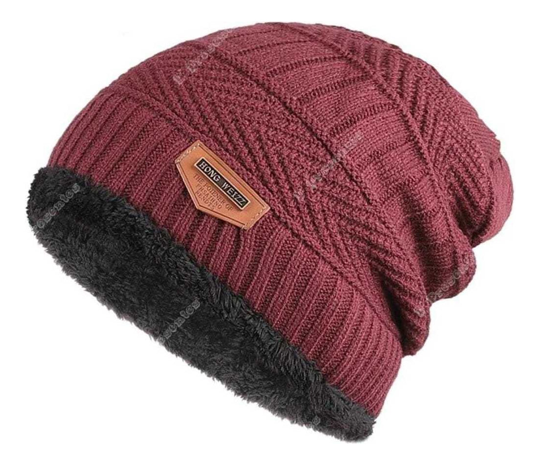 Kit Touca Gorro De Lã Forrada Com Pelúcia + Luva De Lã Preto