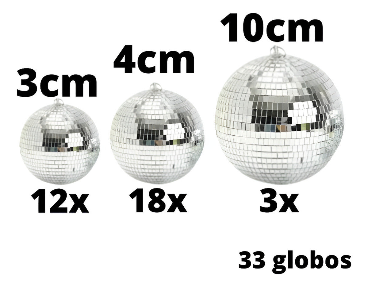 Kit 33 Globo Espelhado 3cm 4cm E 10cm Balada Festa Dj