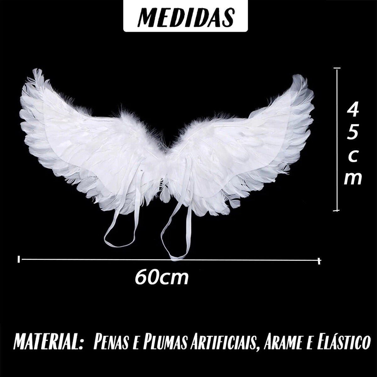 Asa Anjo Negro Pena Fantasia Carnaval Halloween Cosplay 60cm