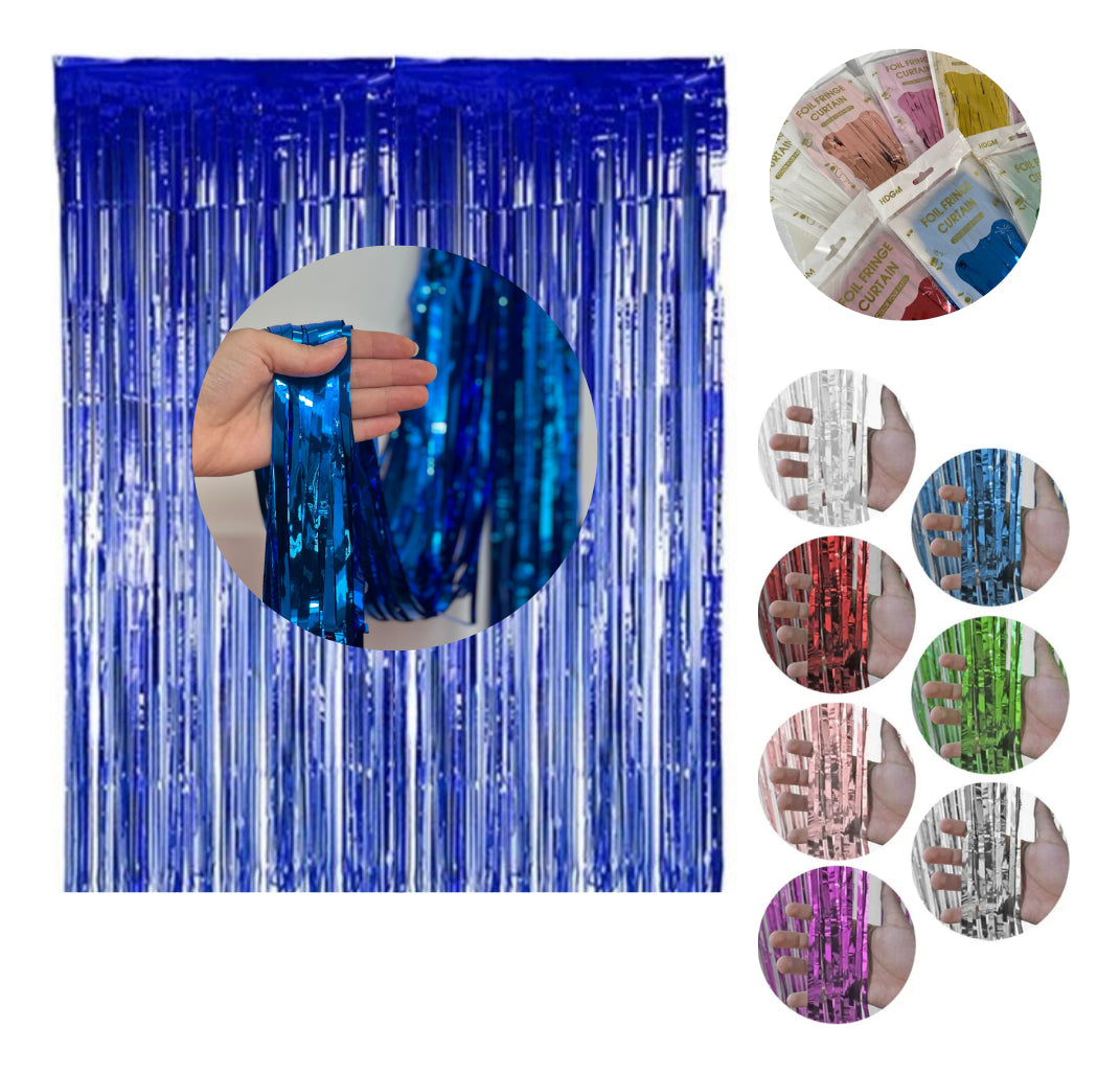 Kit C/5 Cortinas Metalizada Lisa Franja 2x1m Festa
