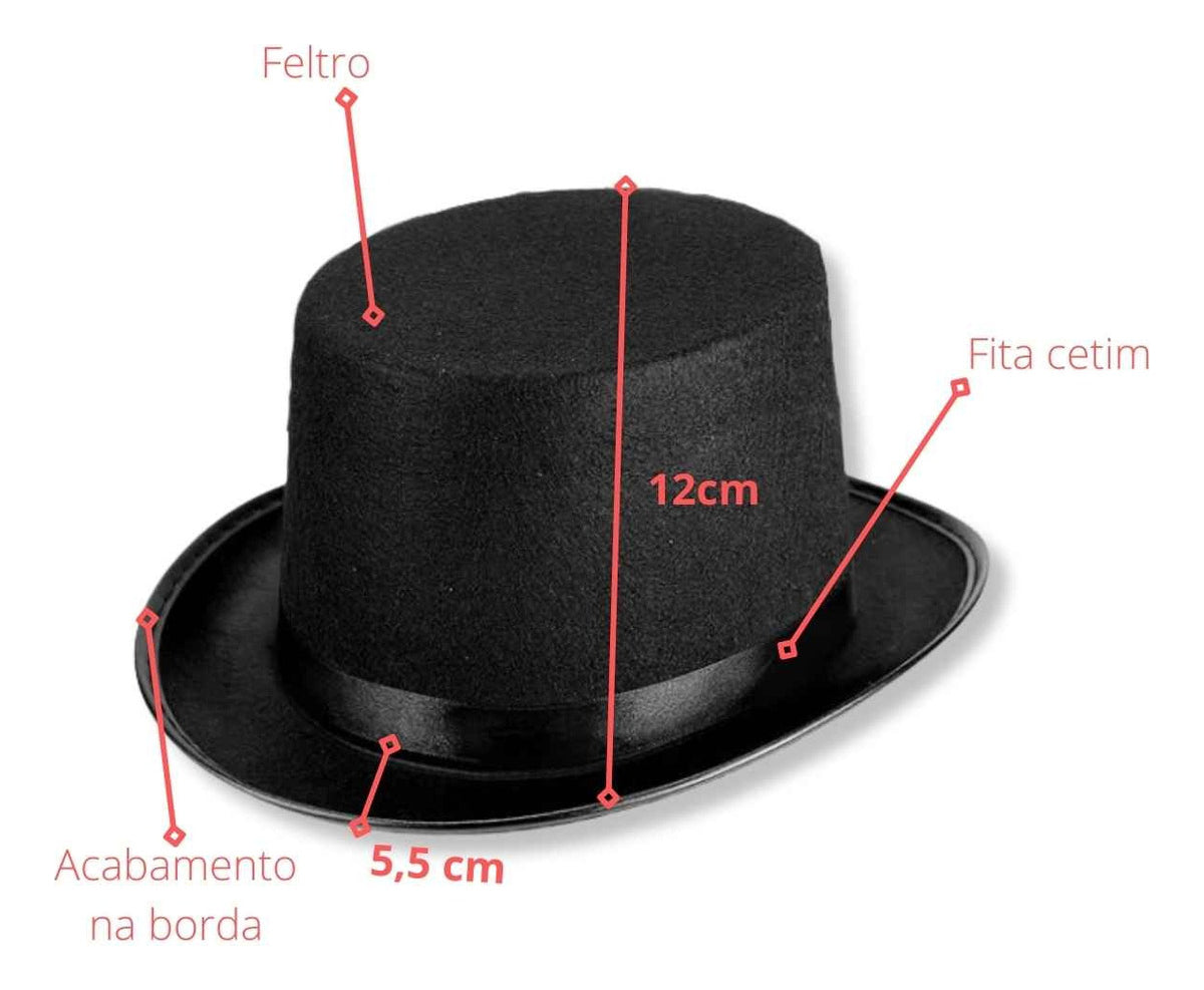 Fantasia Mágico Adulto Cartola Varinha Luva Capa 5 Peças