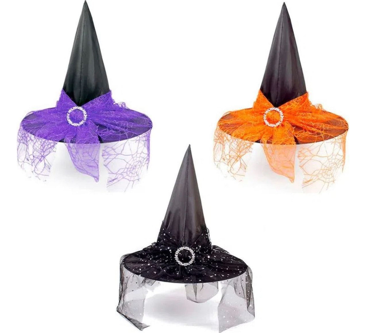 Chapéu De Bruxa Com Tule Festa Halloween - Unidade