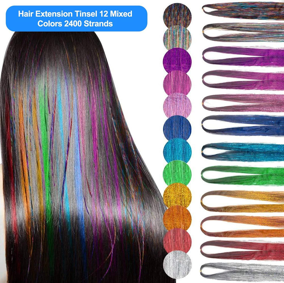 12 Cores Cabelo Extensões Cabelo Glitter Mulheres Meninas