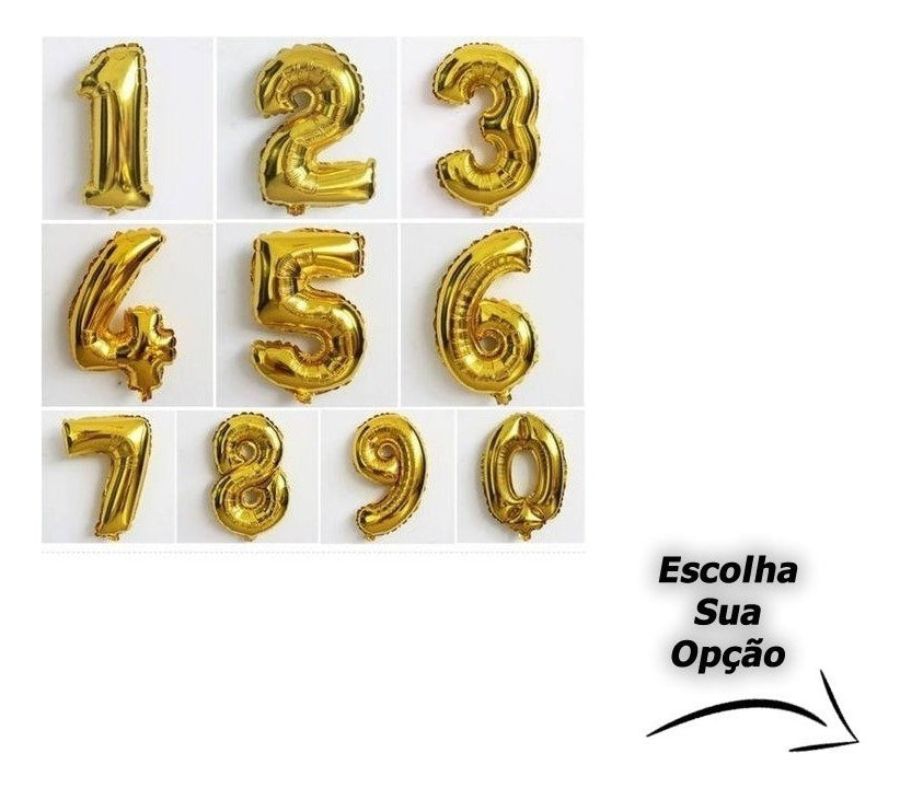 Balão Letras E Números 75 Cm Dourado E Prata