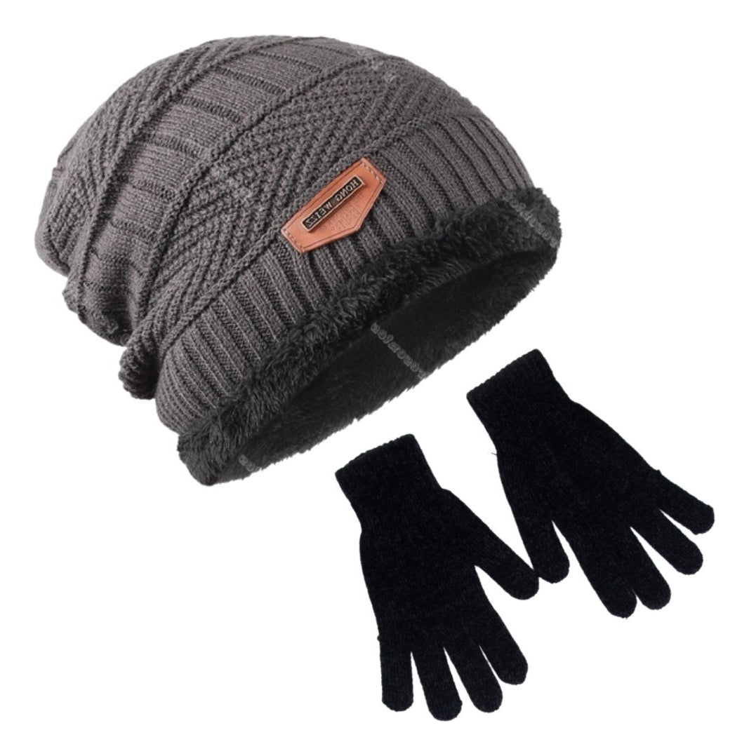 Kit Touca Gorro De Lã Forrada Com Pelúcia + Luva De Lã Preto