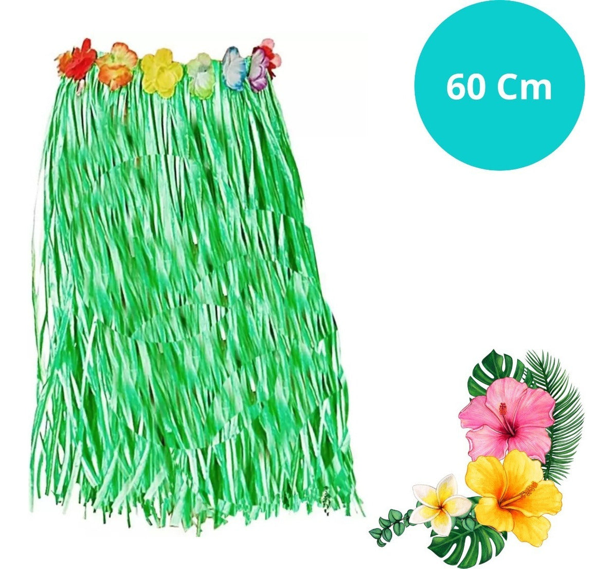 Saia Longa Havaiana Luau Festa Havaiana 60 Cm Core Escolher