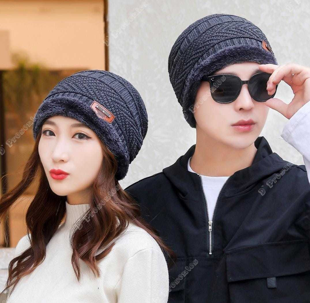 Kit Touca Gorro De Lã Forrada Com Pelúcia + Luva De Lã Preto
