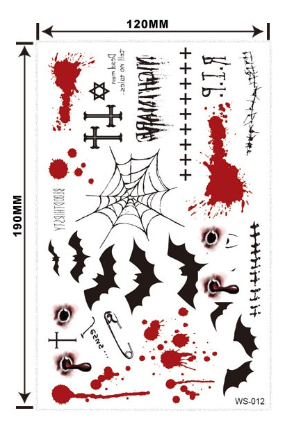 Autocolantes Tatuagem Halloween D'água Falso Morcego Abóbora
