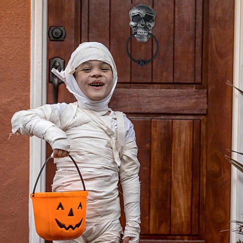 Campainha Caveira Cranio Porta Halloween Com Som Luz Prata