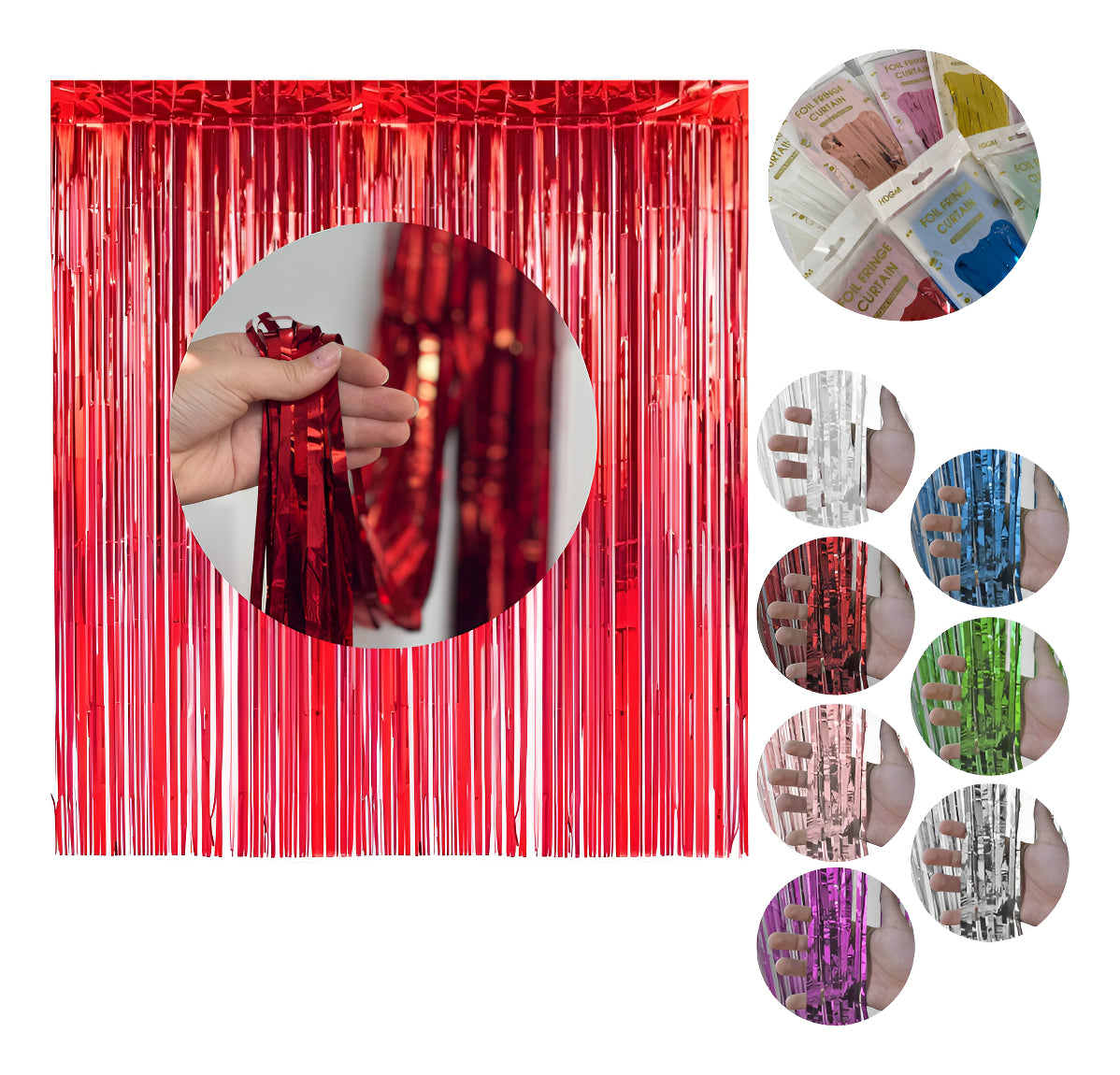 Kit C/5 Cortinas Metalizada Lisa Franja 2x1m Festa
