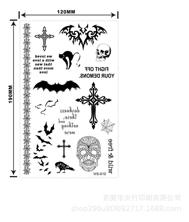 Autocolantes Tatuagem Halloween D'água Falso Morcego Abóbora