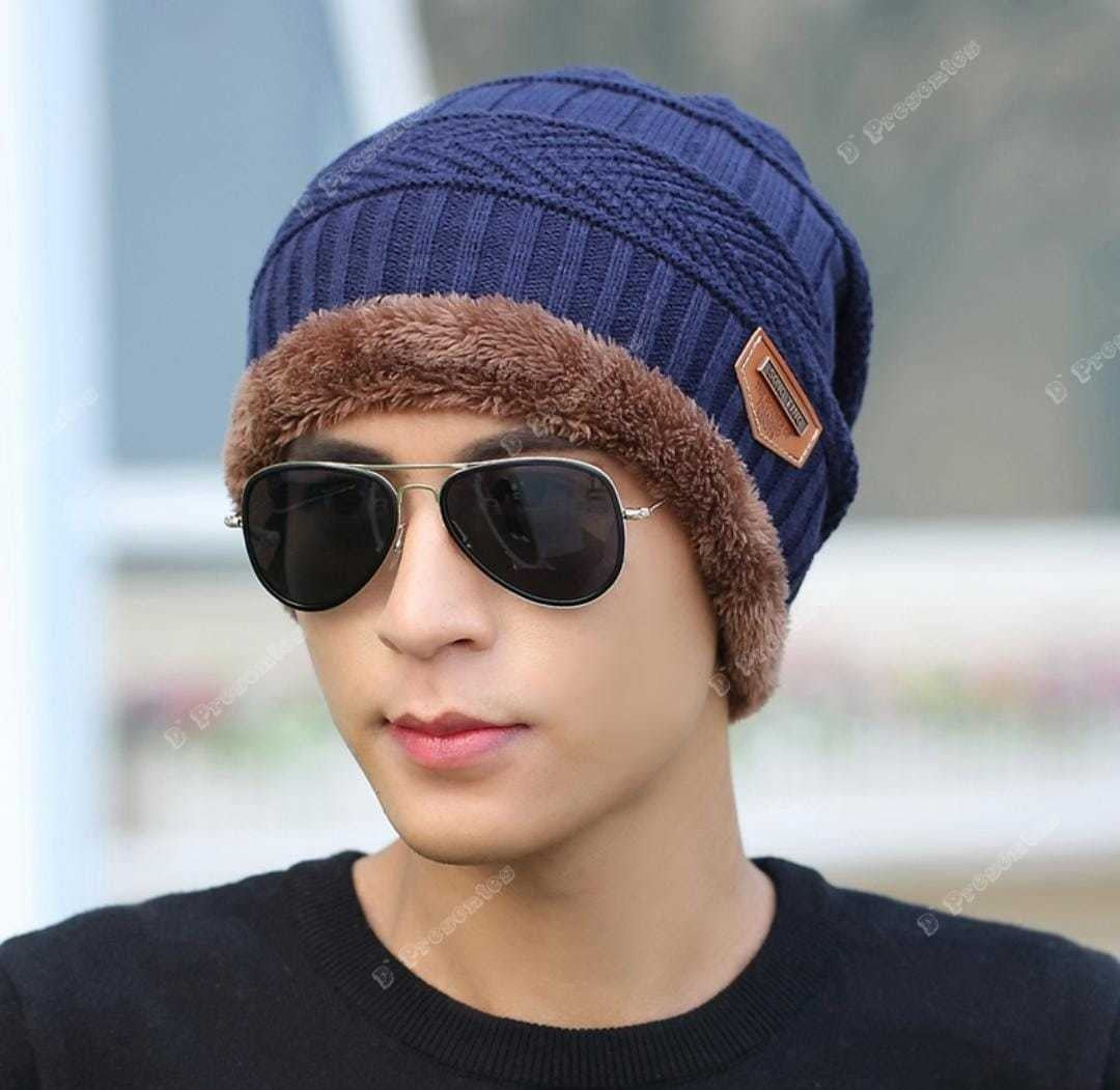 Kit Touca Gorro De Lã Forrada Com Pelúcia + Luva De Lã Preto