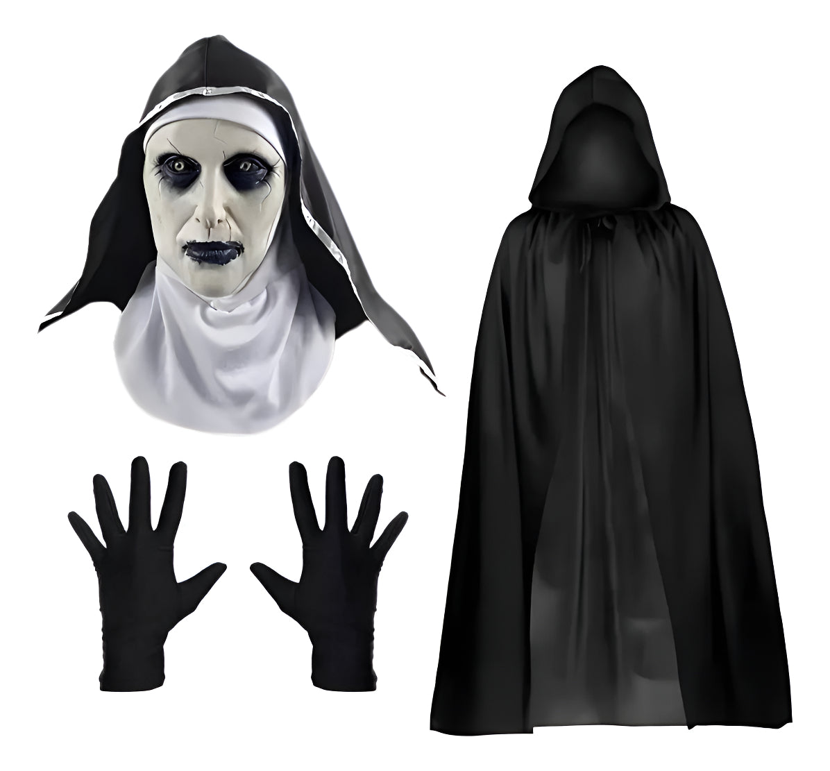 Kit Fantasia Freira Realista Máscara C/ Capuz Capa Halloween