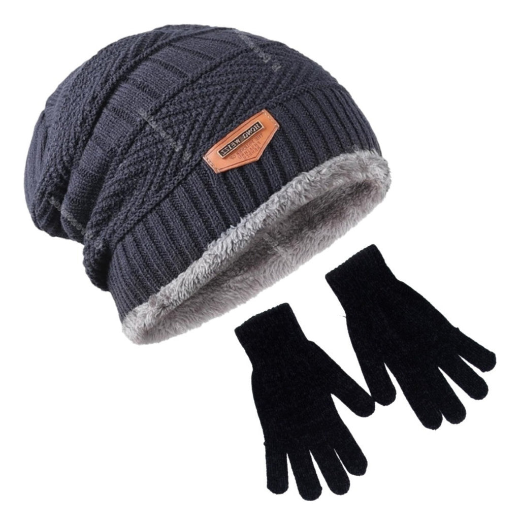Kit Touca Gorro De Lã Forrada Com Pelúcia + Luva De Lã Preto