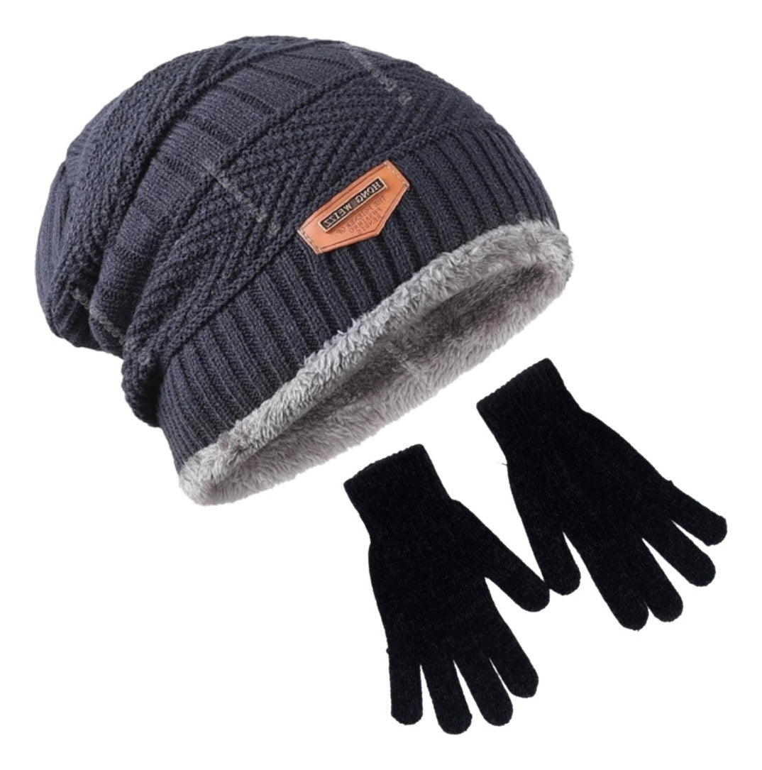 Kit Touca Gorro De Lã Forrada Com Pelúcia + Luva De Lã Preto
