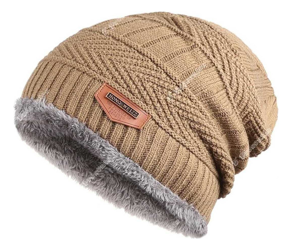 Kit Touca Gorro De Lã Forrada Com Pelúcia + Luva De Lã Preto