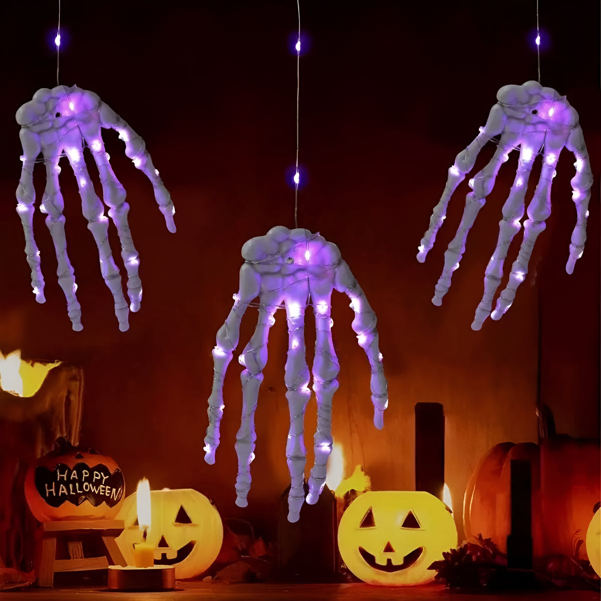 Mão De Esqueleto De Plástico De Terror De Halloween Com Led