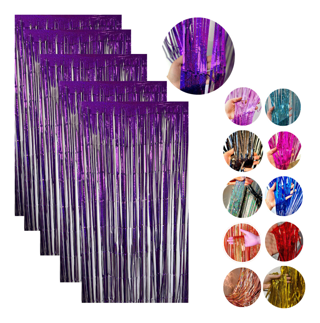 Kit 5 Cortinas Metalizada Holográfica 2x1m Festa Decoração