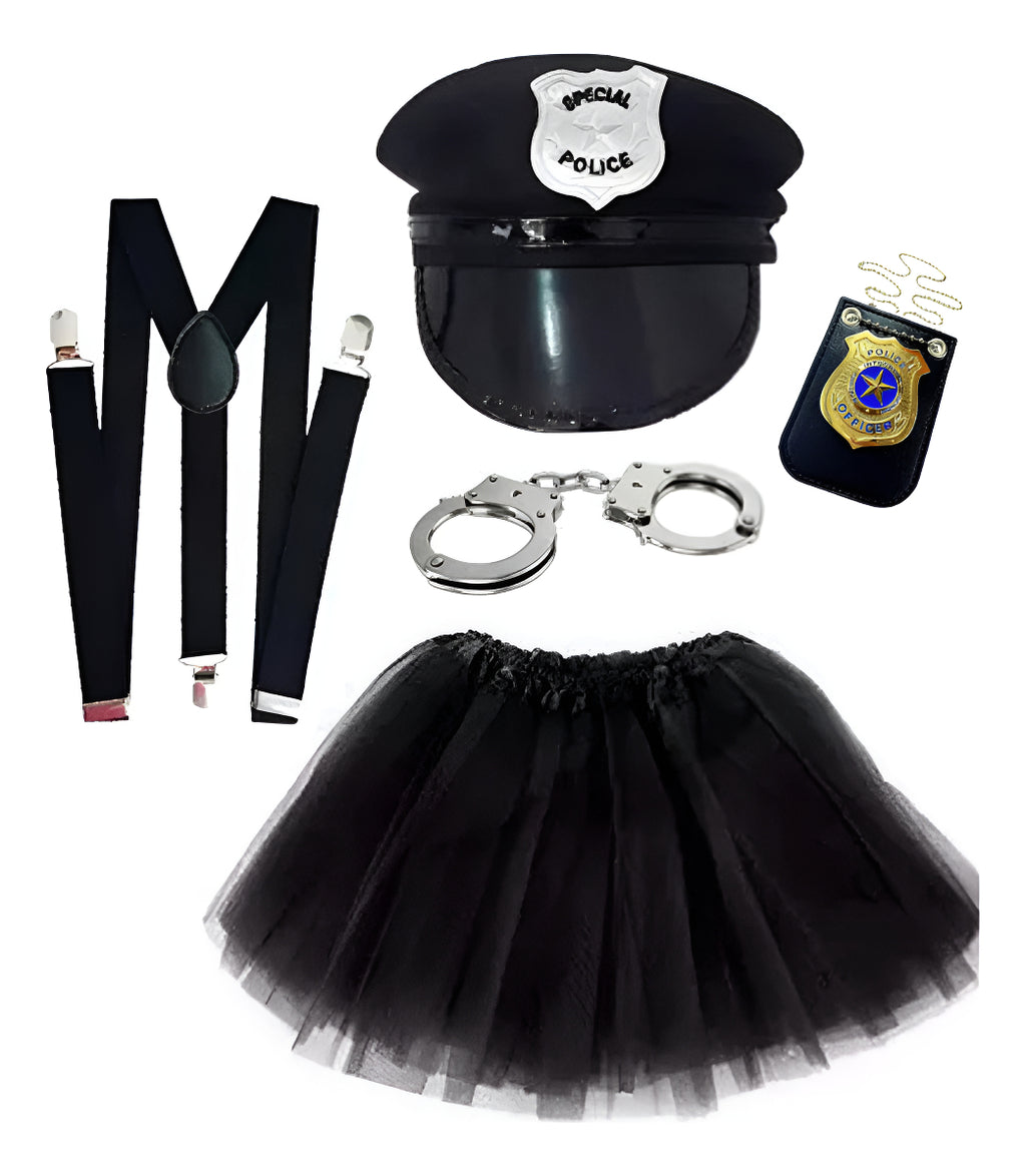 Fantasia Policial Militar Completa Quepe  Algema Suspensório