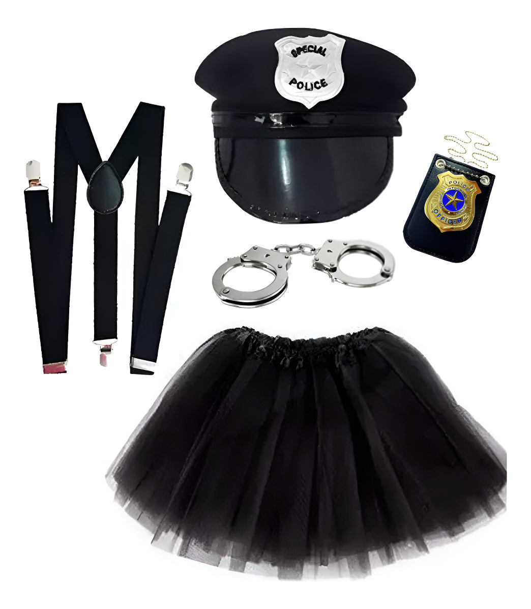 Fantasia Policial Militar Completa Quepe  Algema Suspensório