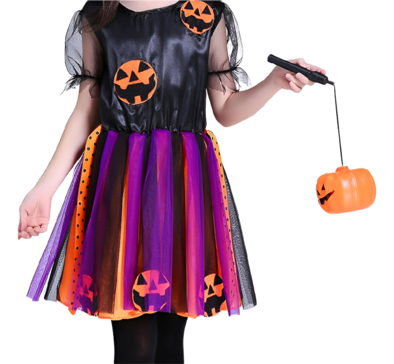 Saia Tule Halloween 40cm Laranja Roxo Fofa Festa