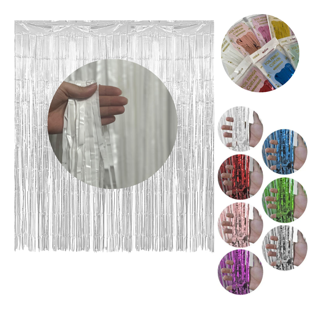 Kit C/5 Cortinas Metalizada Lisa Franja 2x1m Festa