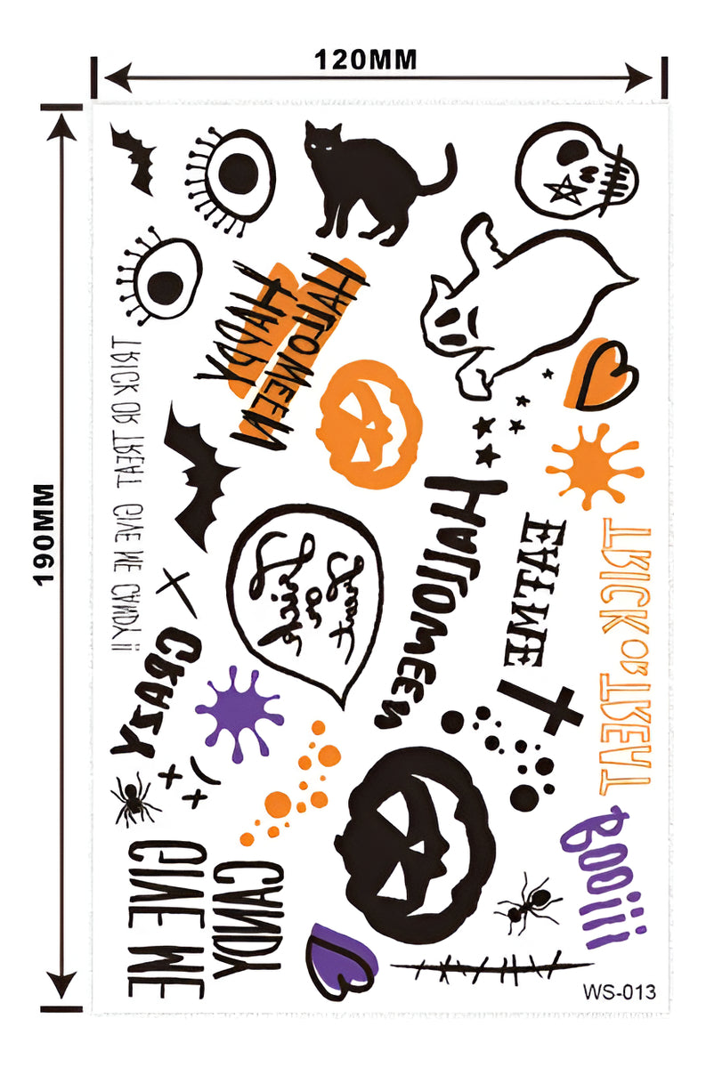 Autocolantes Tatuagem Halloween D'água Falso Morcego Abóbora