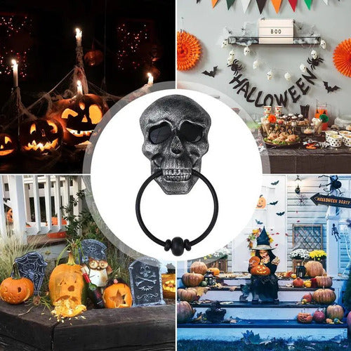 Campainha Caveira Cranio Porta Halloween Com Som Luz Prata