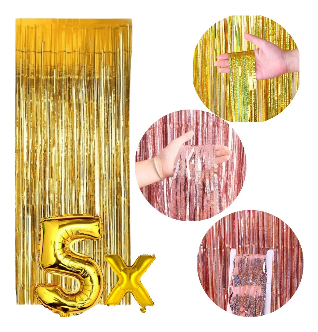 Kit 5 Cortinas Metalizada Holográfica 2x1m Festa Decoração