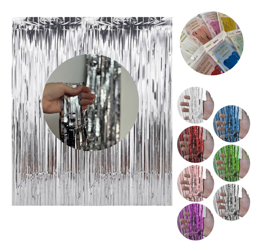 Kit C/5 Cortinas Metalizada Lisa Franja 2x1m Festa