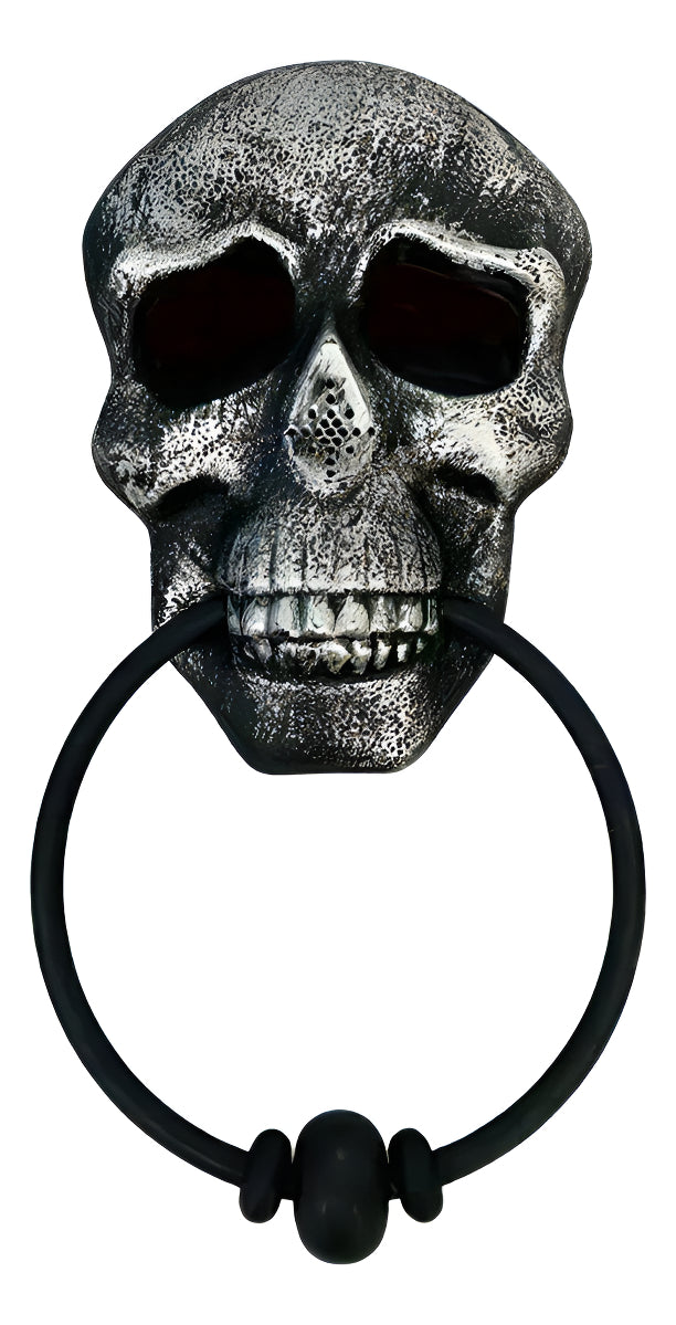 Campainha Caveira Cranio Porta Halloween Com Som Luz Prata