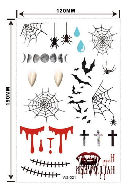 Autocolantes Tatuagem Halloween D'água Falso Morcego Abóbora