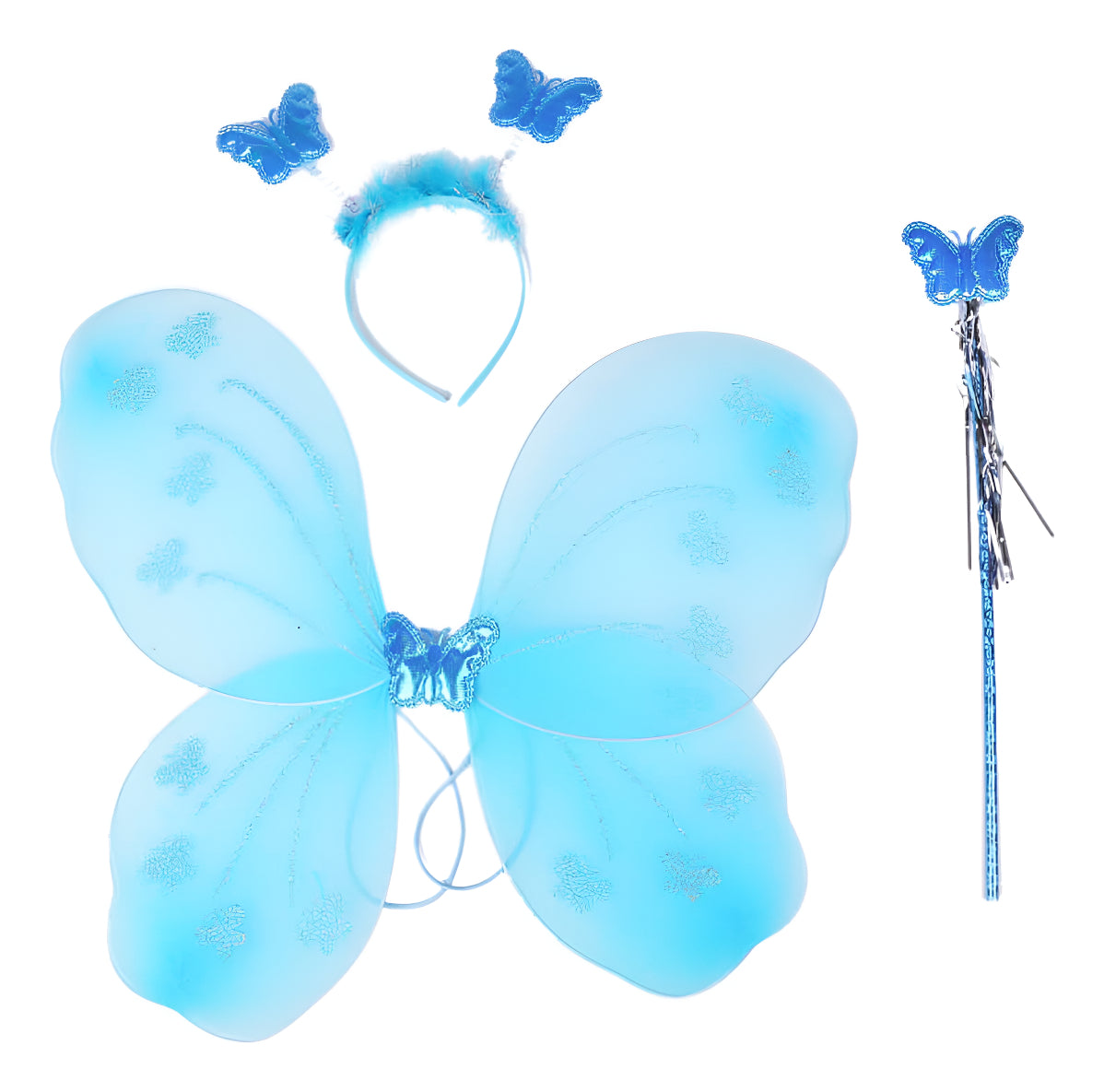 Kit Fada Led Tiara + Asa + Varinha - Pisca Fantasia Festa