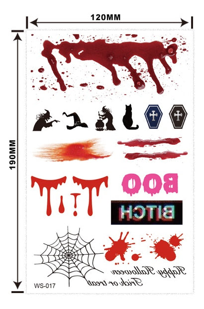 Autocolantes Tatuagem Halloween D'água Falso Morcego Abóbora