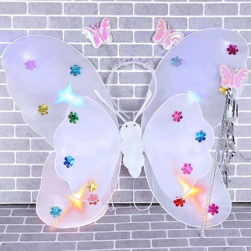 Kit Fada Led Tiara + Asa + Varinha - Pisca Fantasia Festa