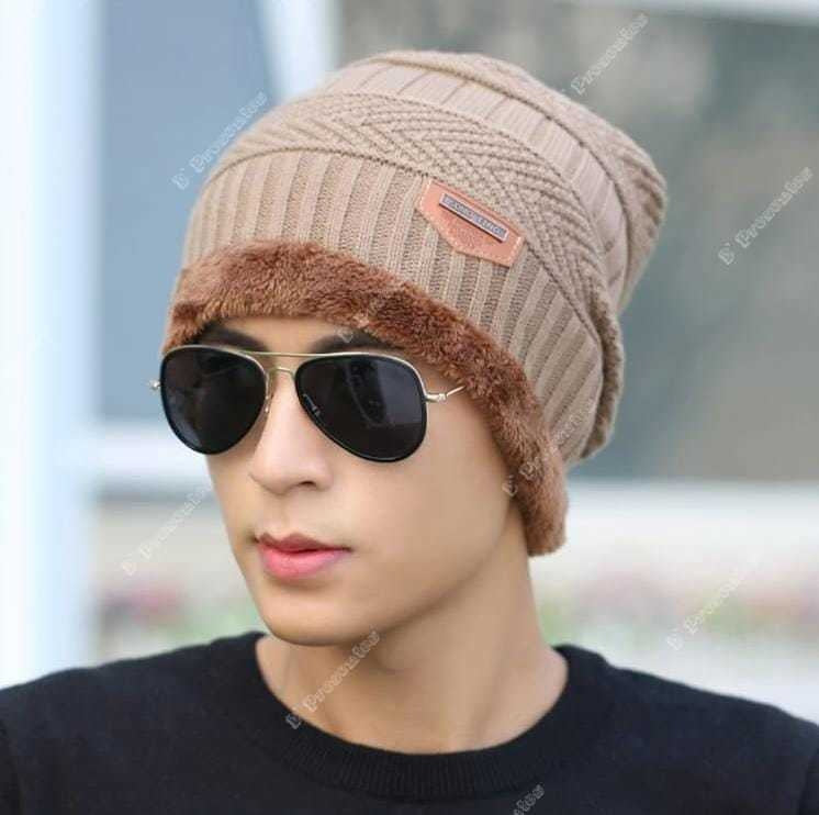 Kit Touca Gorro De Lã Forrada Com Pelúcia + Luva De Lã Preto