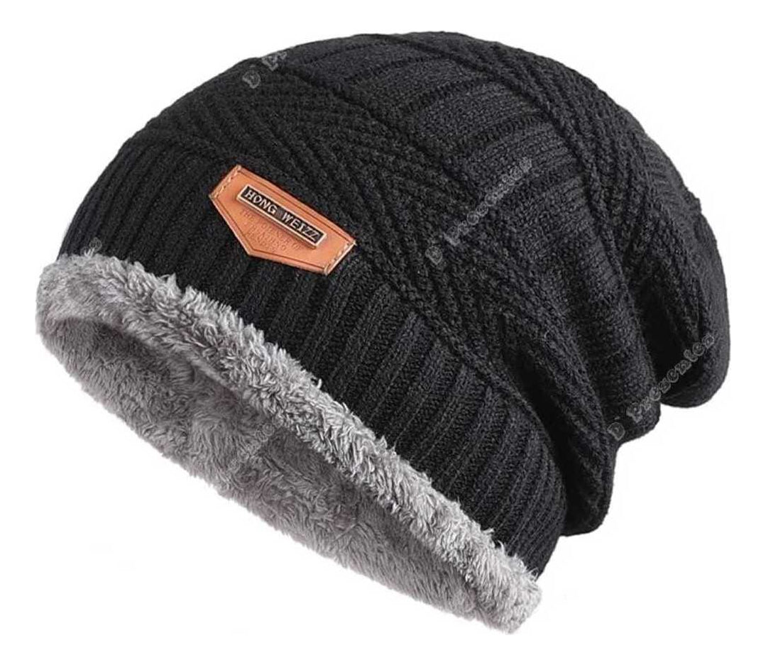 Kit Touca Gorro De Lã Forrada Com Pelúcia + Luva De Lã Preto