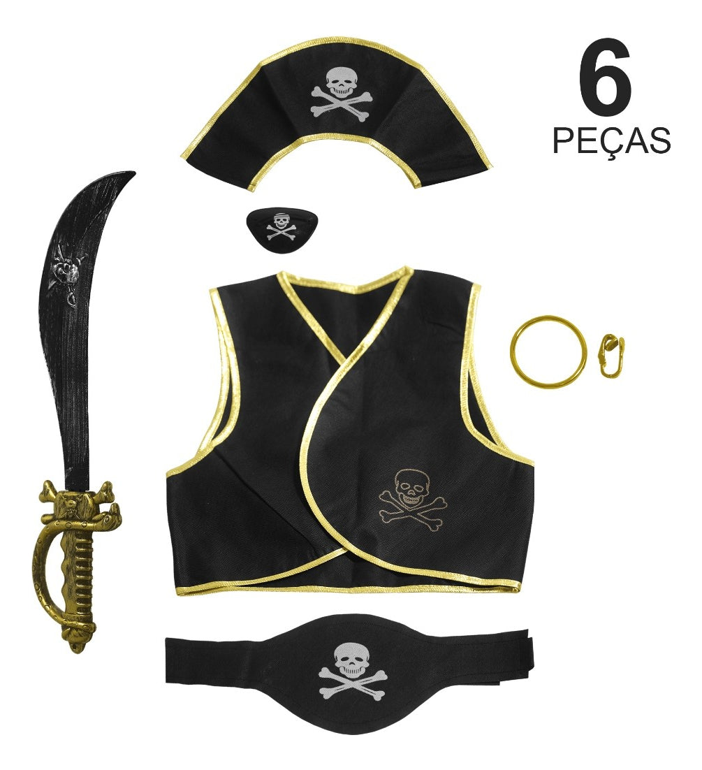 Kit Fantasia Pirata Infantil Colete Tapa Festa